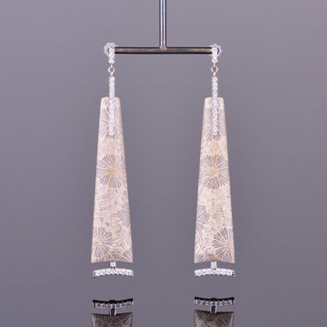 fossilized coral and diamond dangle earrings