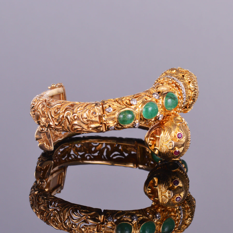Antique Emerald, Diamond and Ruby Monkey Bracelet (Estate)