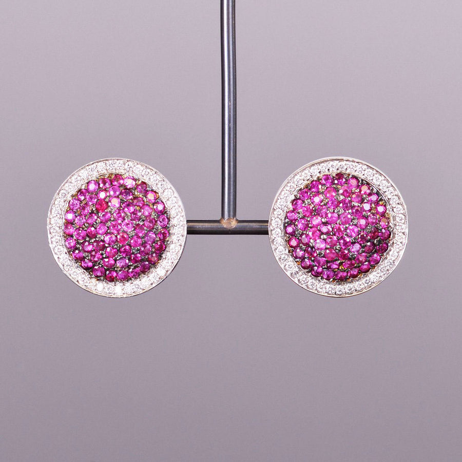 Diamond and Ruby Button Earrings