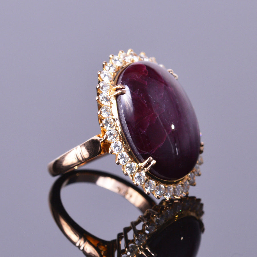 Ruby Cabochon and Diamond Ring