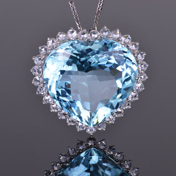 Heart Aquamarine and Diamond Pendant