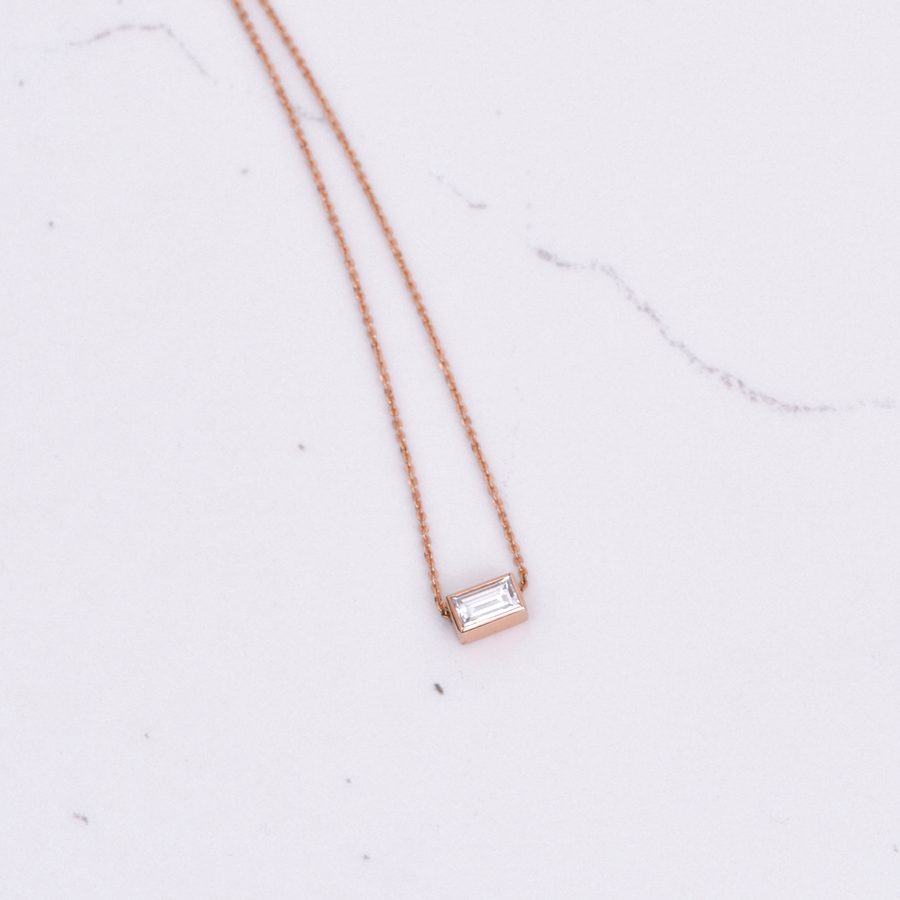 diamond baguette pendant in rose gold