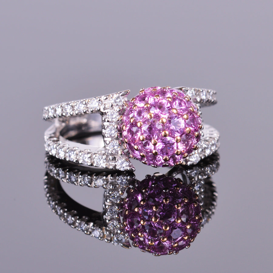 Pink Sapphire and Diamond Sphere Ring