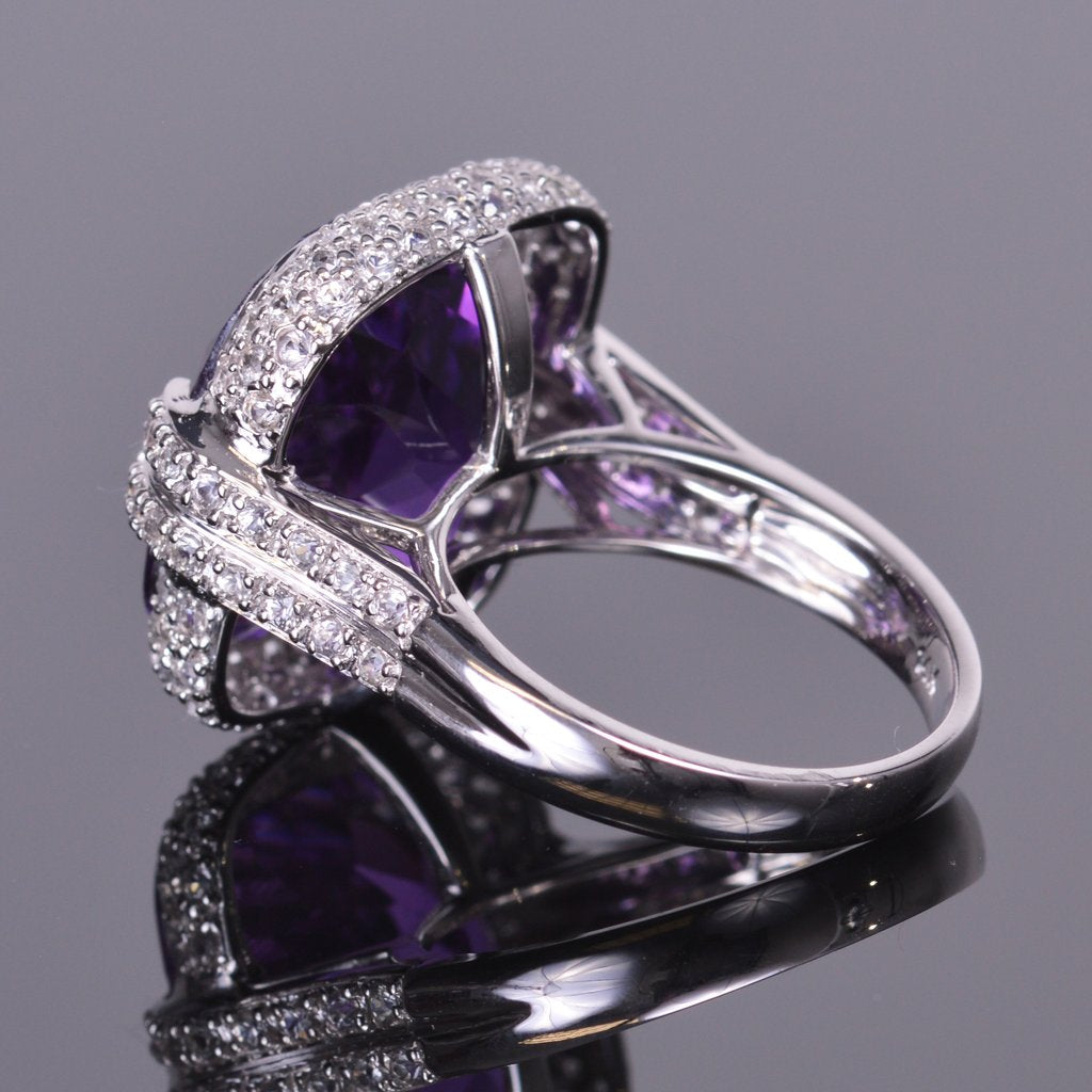cushion amethyst ring with sapphire pave halo
