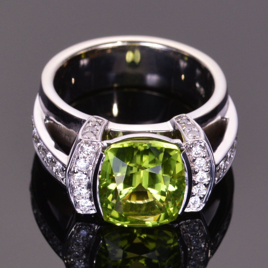 Peridot cushion cut ring on sale