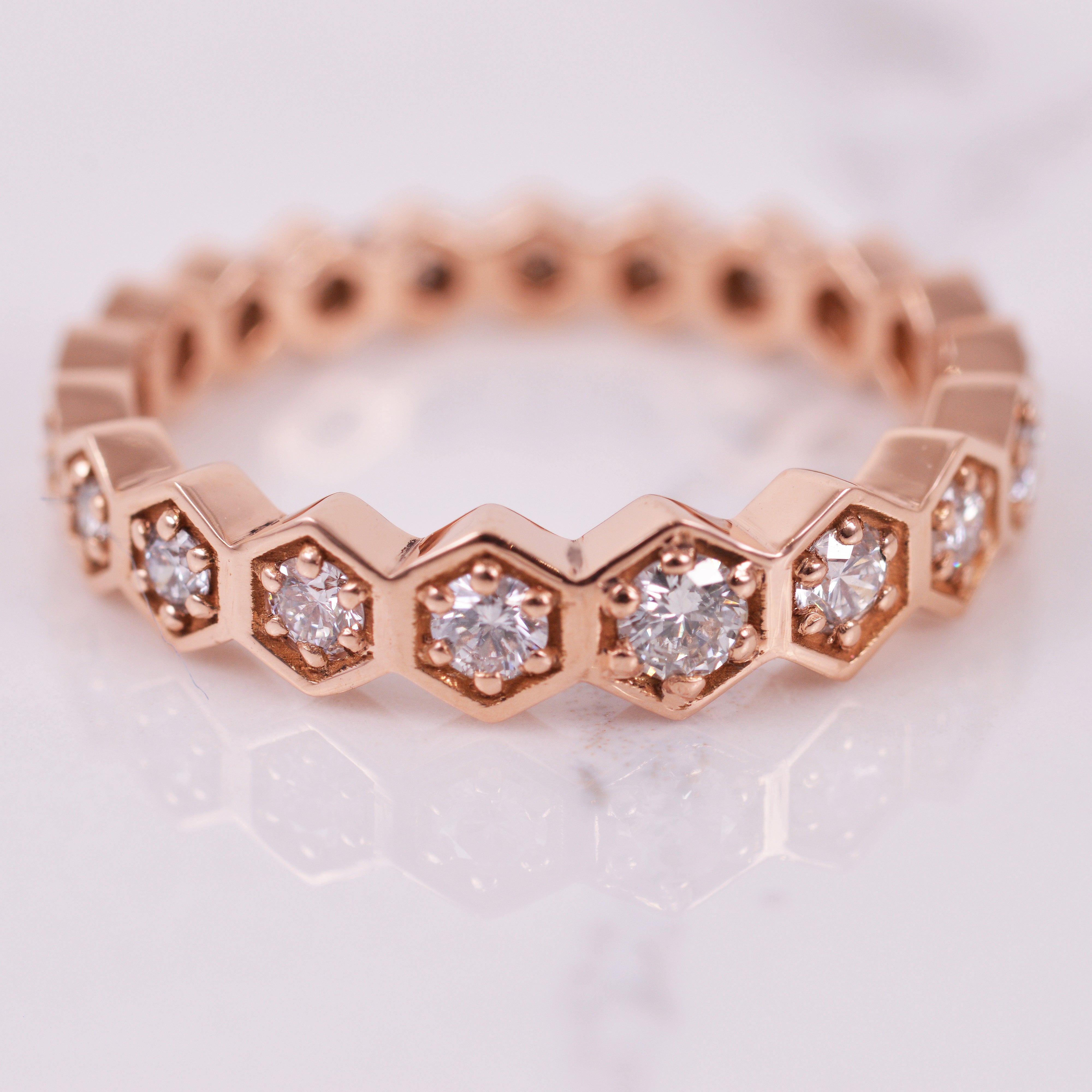 diamond rose gold hexagon eternity band