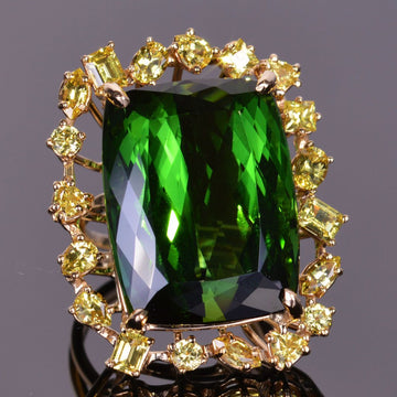 Green Tourmaline and Canary Yellow Sapphire Ring
