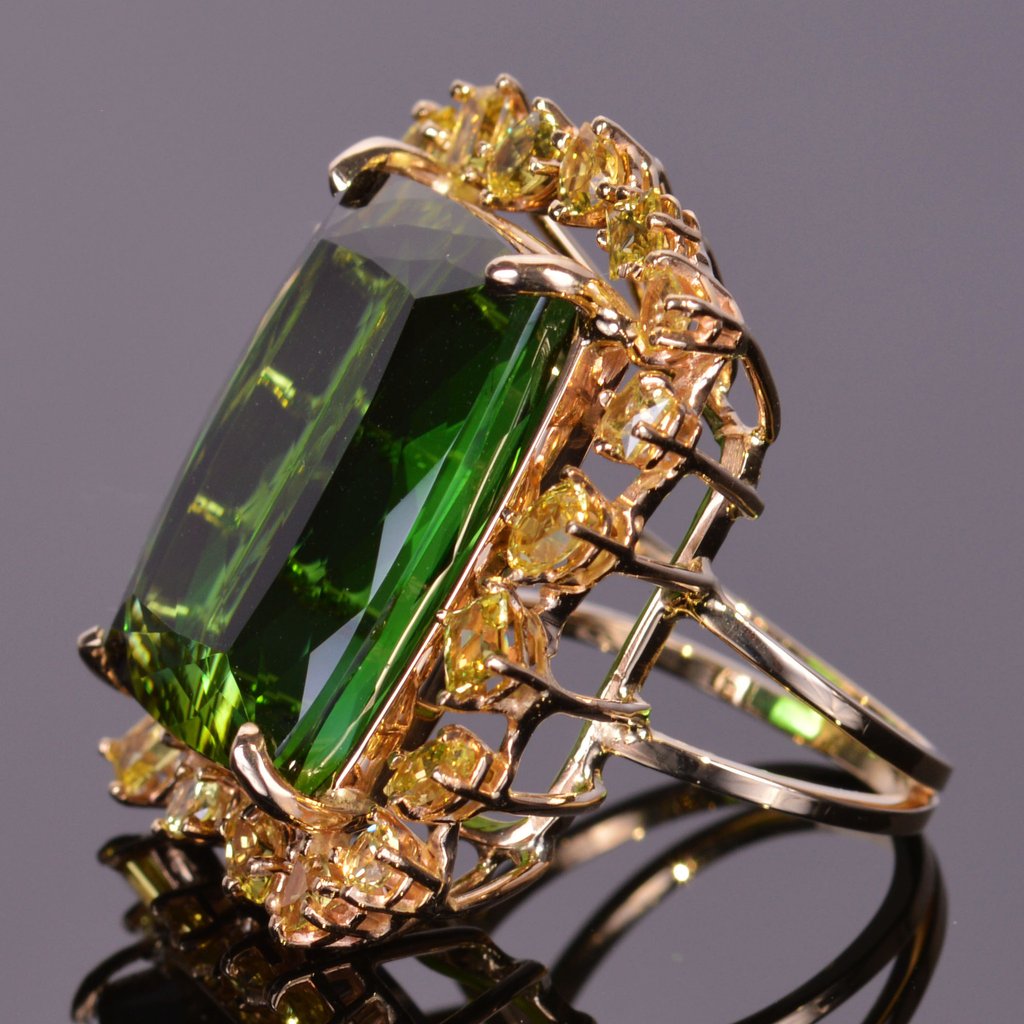 Green Tourmaline and Canary Yellow Sapphire Ring