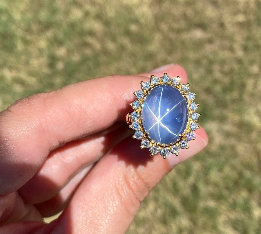 Golconda Star Sapphire and Diamond Ring