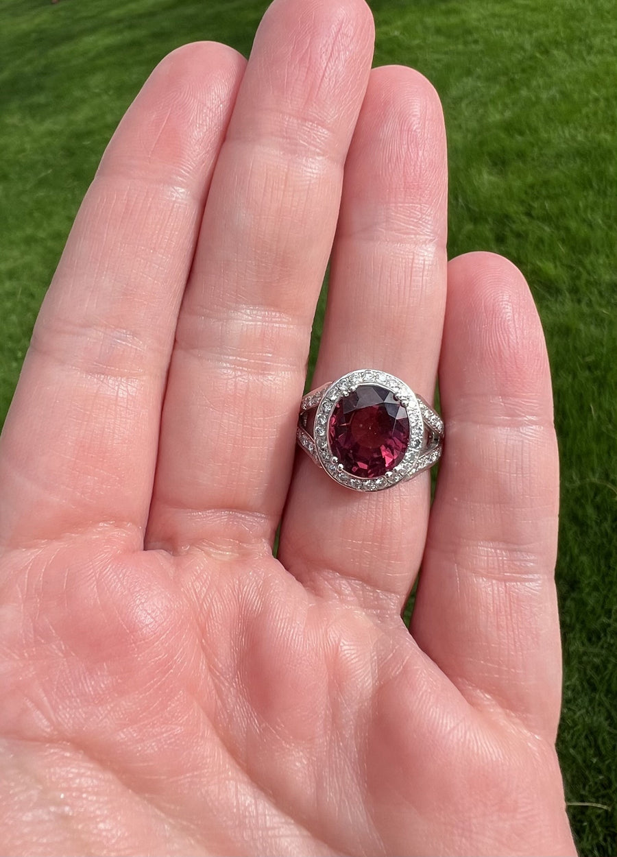 Pink Tourmaline and Diamond Halo Ring