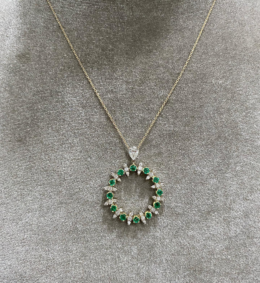Emerald and Diamond Circle Necklace