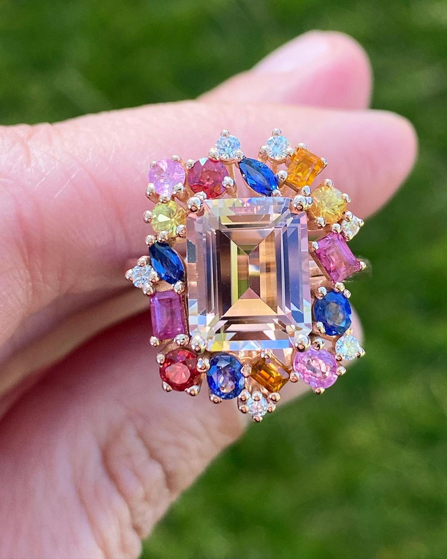 Over the Rainbow Morganite Sapphire Diamond Ring