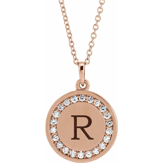 Diamond Halo Initial Coin Necklace