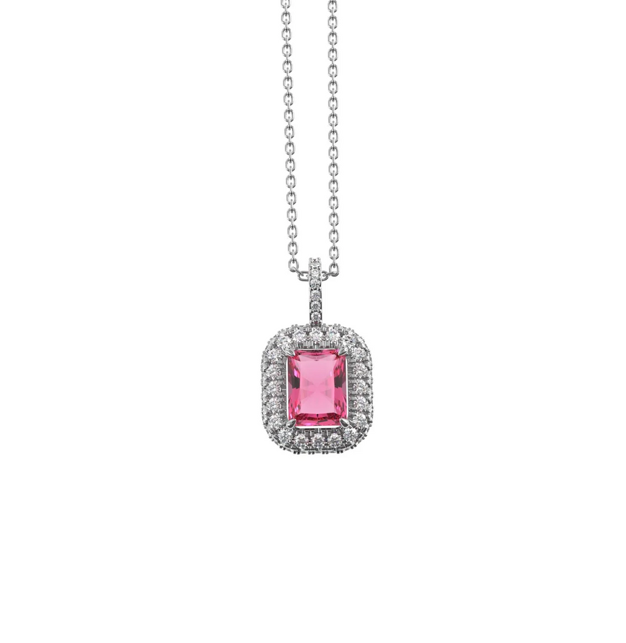 Pink Tourmaline and Diamond Pendant Necklace