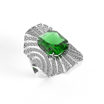 Peridot and Diamond Art Deco Ring