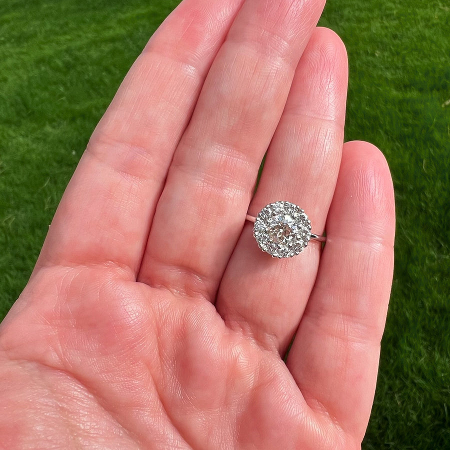 Old European Cut Diamond Ring with Diamond Scalloped Halo
