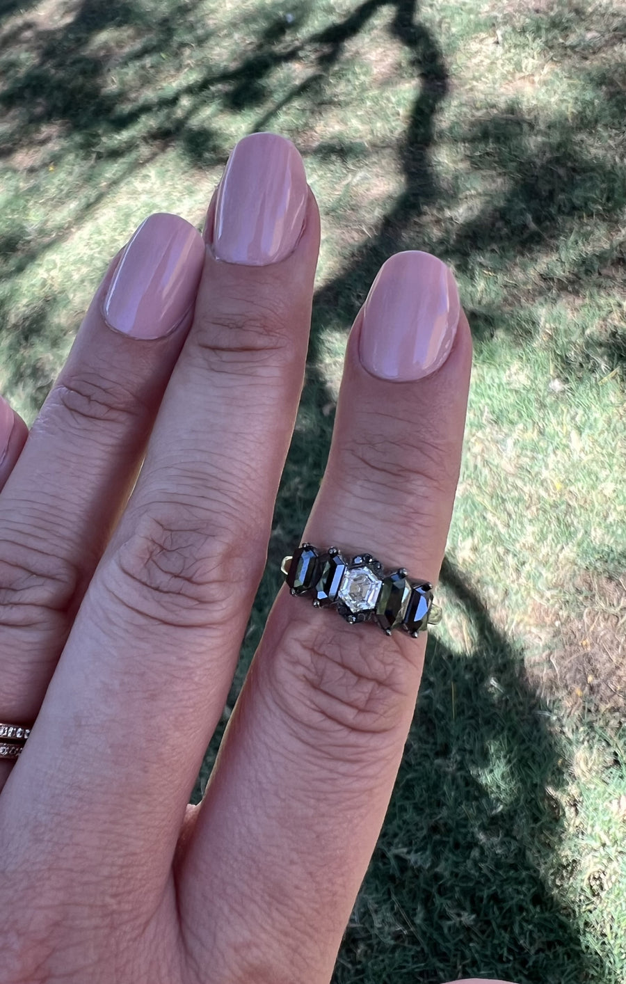 Black and White Hexagon Diamond Ring