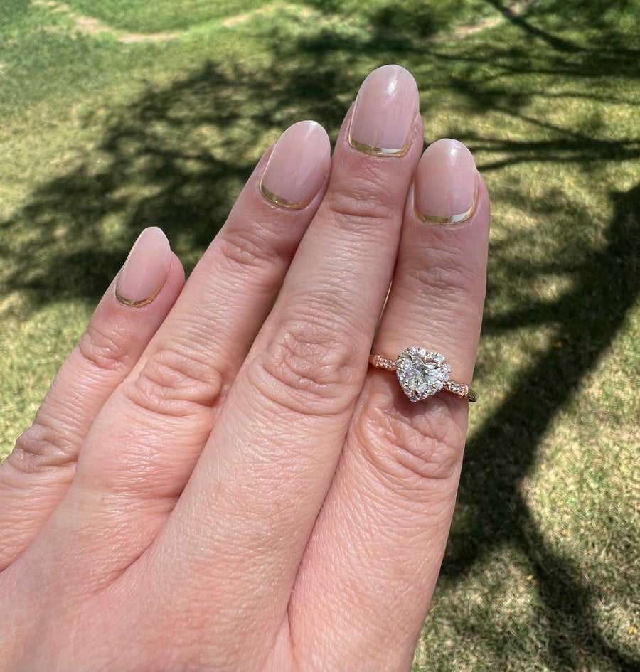 Diamond Heart Ring with Diamond Halo in Rose Gold