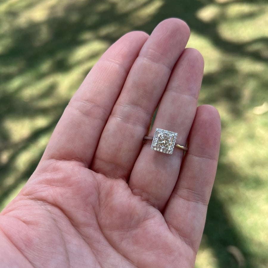 Brown Princess Cut Diamond Ring with Halo