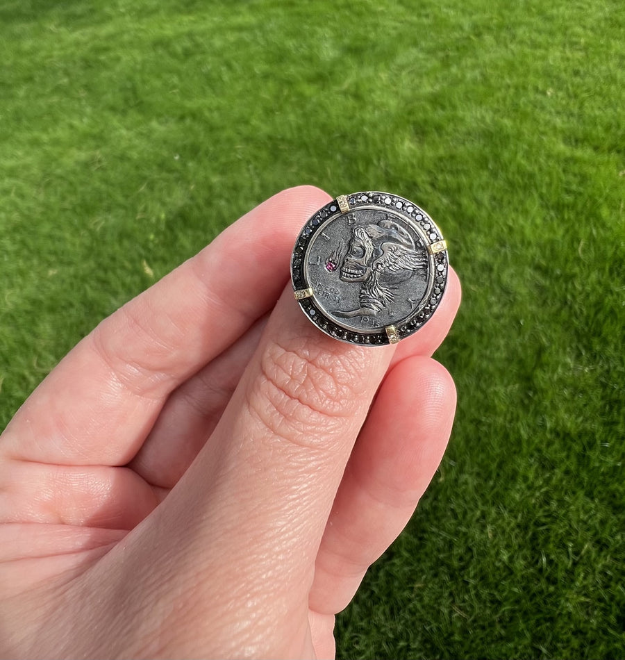 Flying Hands Hobo Coin Ring