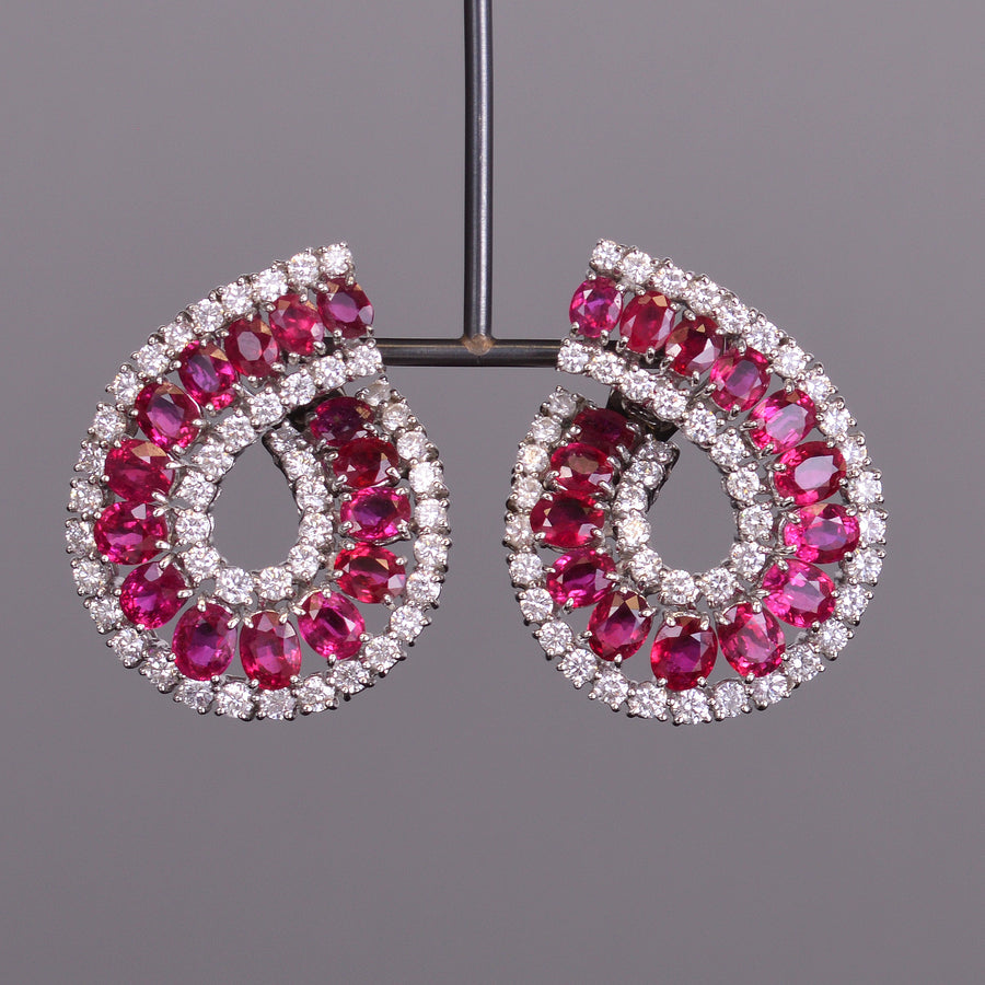 Ruby and Diamond Drop Earrings