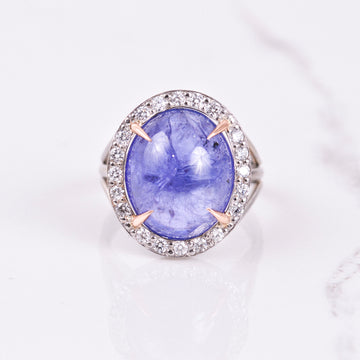 tanzanite and diamond ring in white and rose gold