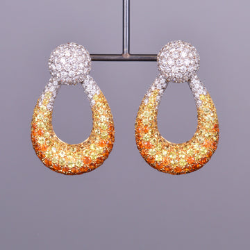 Yellow Sapphire, Orange Sapphire and Diamond Earrings