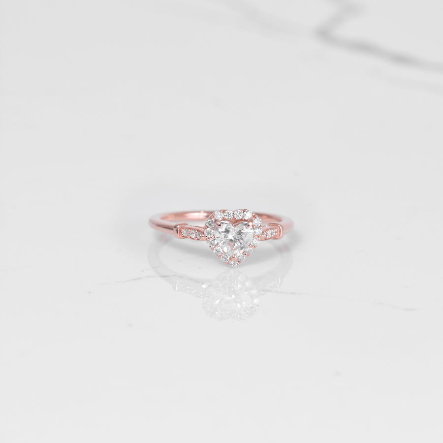 Diamond Heart Ring with Diamond Halo in Rose Gold