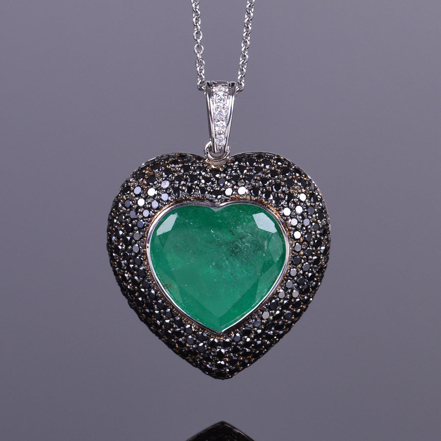 Emerald Heart and Black Diamond Pendant