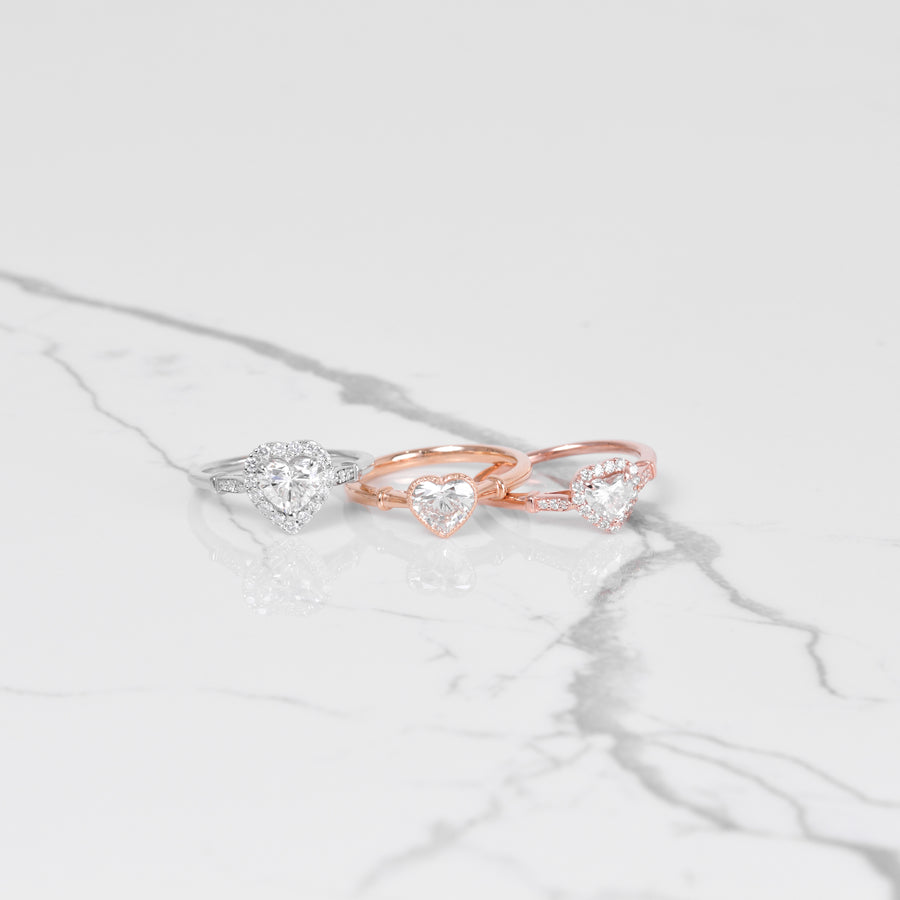 Diamond Heart Ring with Diamond Halo in Rose Gold