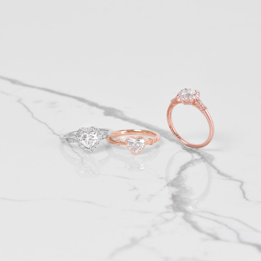 Diamond Heart Ring with Diamond Halo in Rose Gold