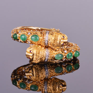 Antique Emerald, Diamond and Ruby Monkey Bracelet (Estate)