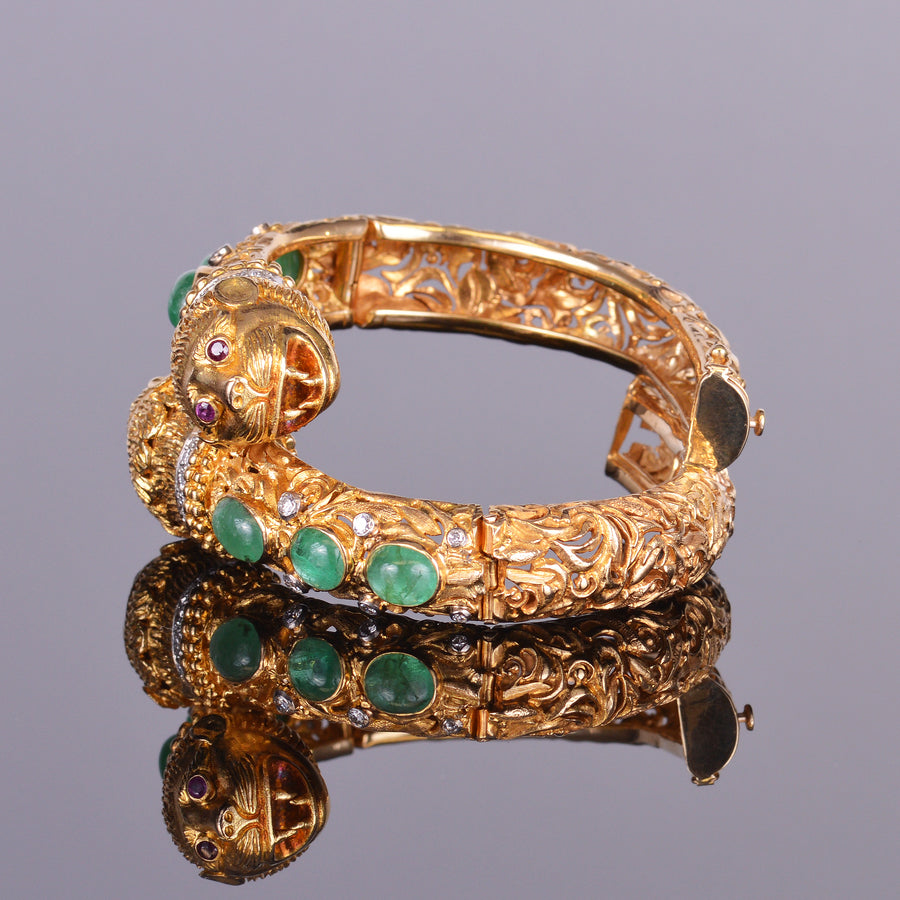 Antique Emerald, Diamond and Ruby Monkey Bracelet (Estate)