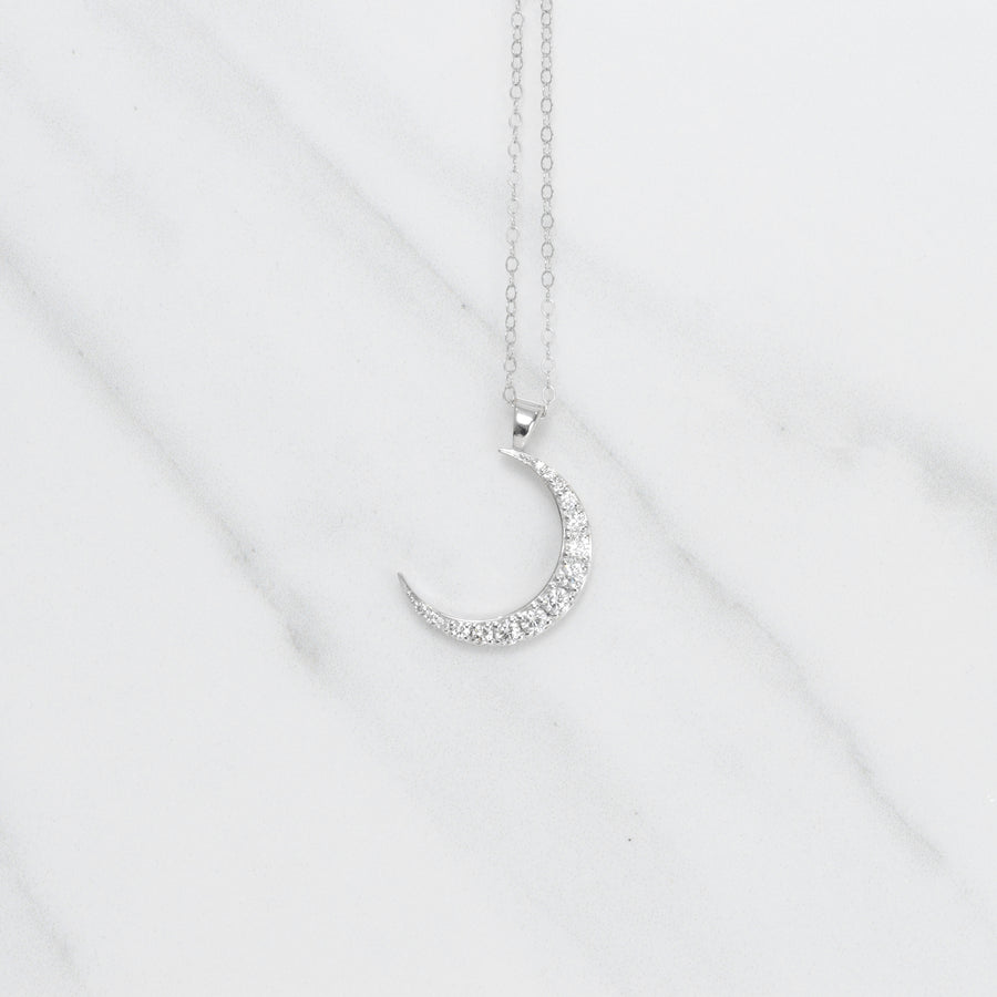 Diamond Crescent Moon Pendant Necklace