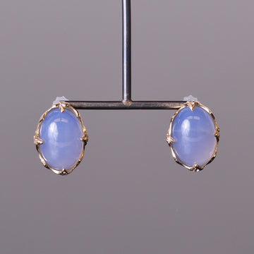Cabochon Chalcedony and Diamond Earrings