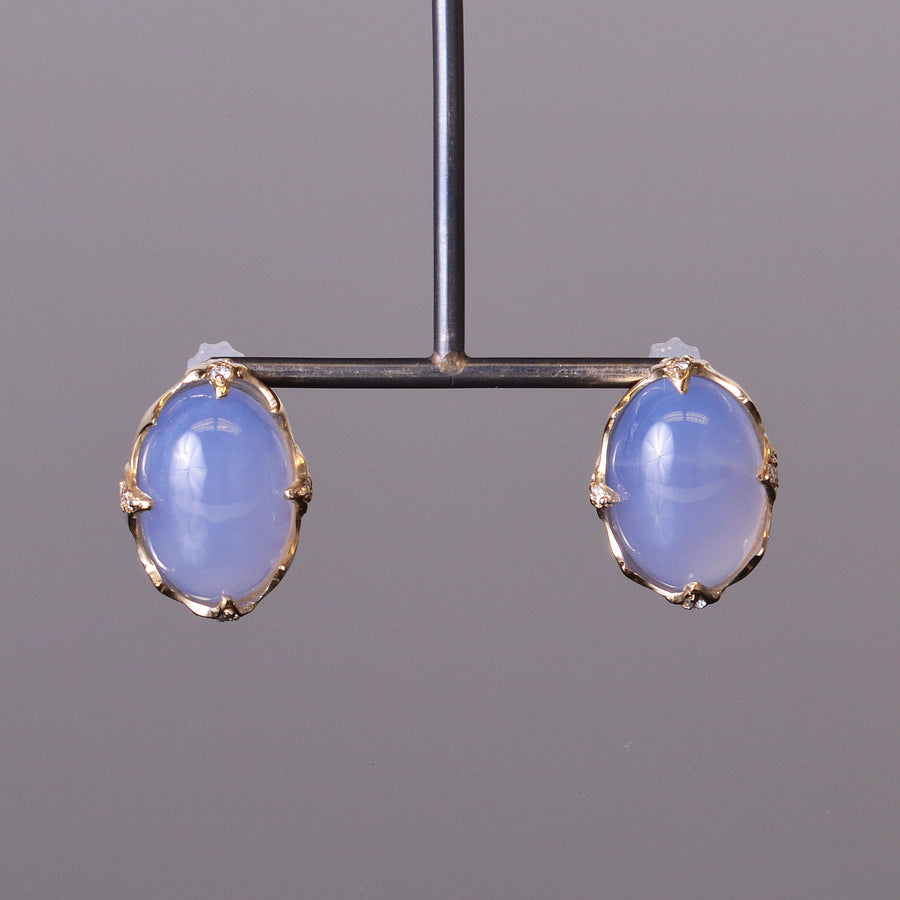 Cabochon Chalcedony and Diamond Earrings