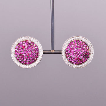 Diamond and Ruby Button Earrings
