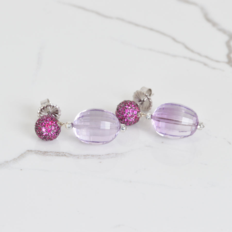 Ruby, Amethyst and Diamond Dangle Earrings