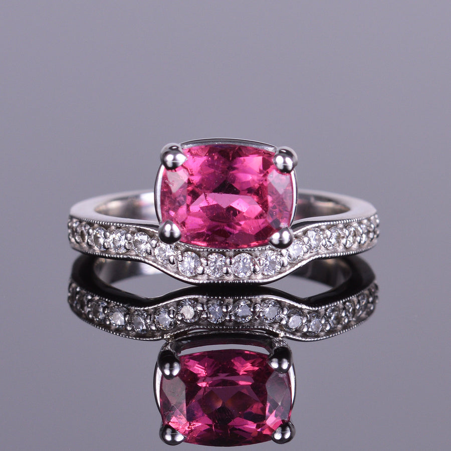 Rubellite and Diamond Ring