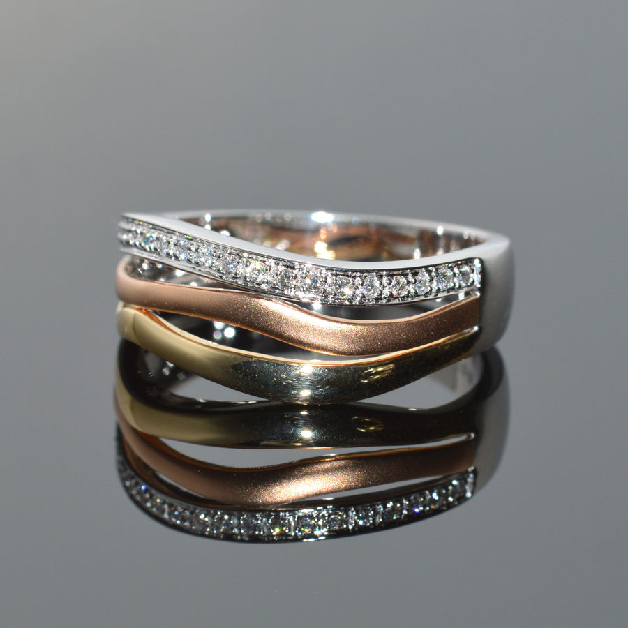 Tri-Tone, Rose White and Yellow Gold Diamond Band