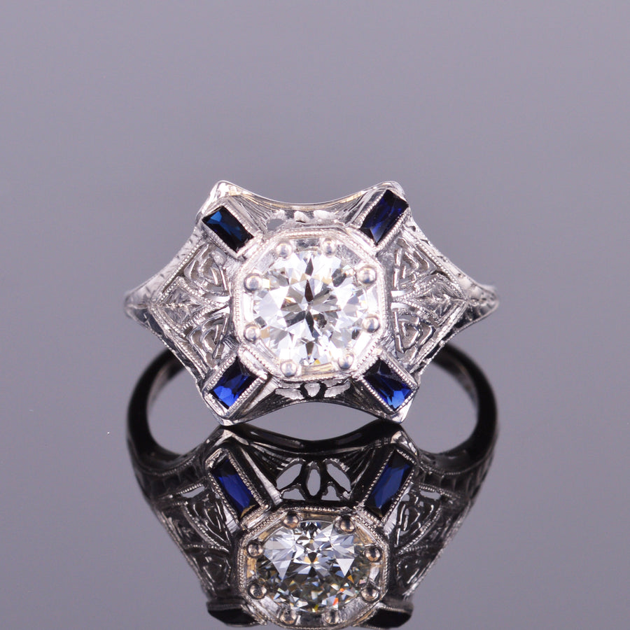 Old European Diamond and Sapphire Antique Ring  (Estate)
