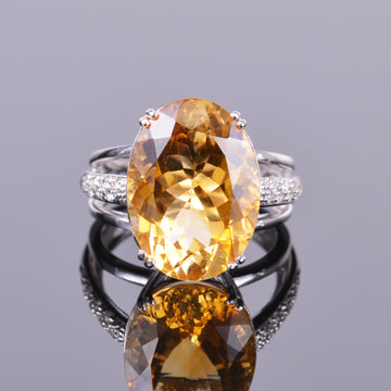 Oval Golden Citrine and White Sapphire Ring