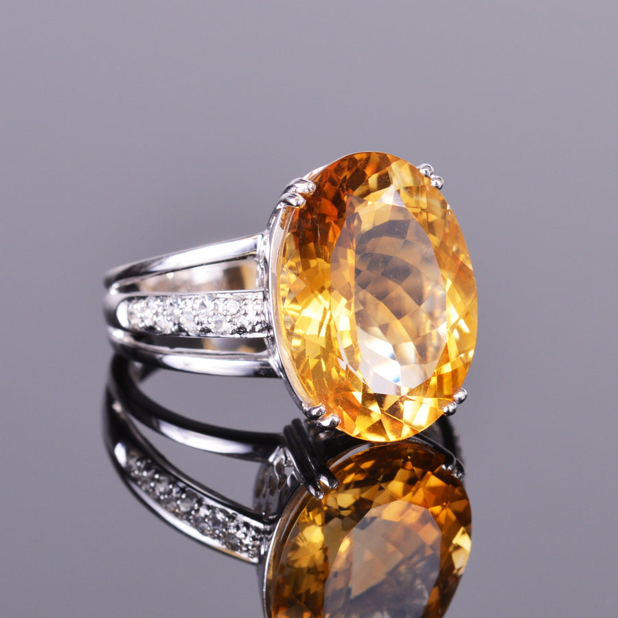 Oval Golden Citrine and White Sapphire Ring