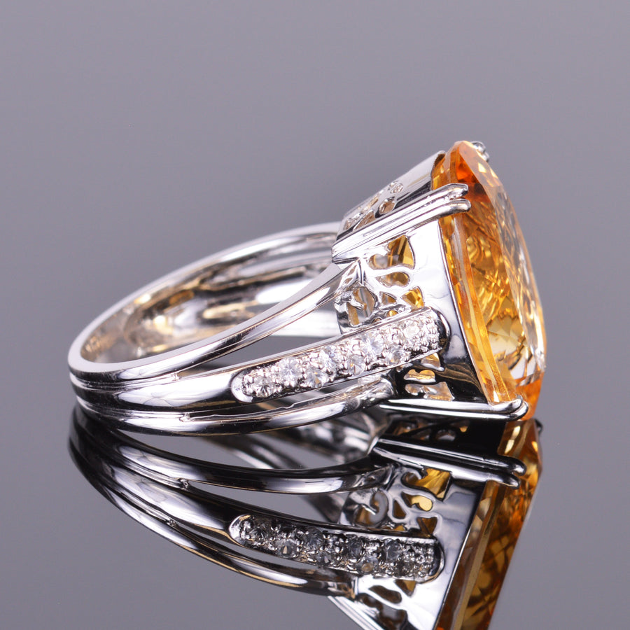 Oval Golden Citrine and White Sapphire Ring