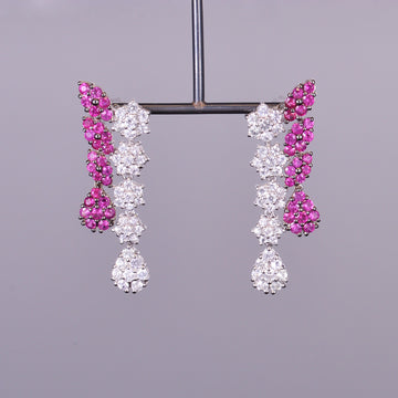 Ruby and White Sapphire Dangle Earrings