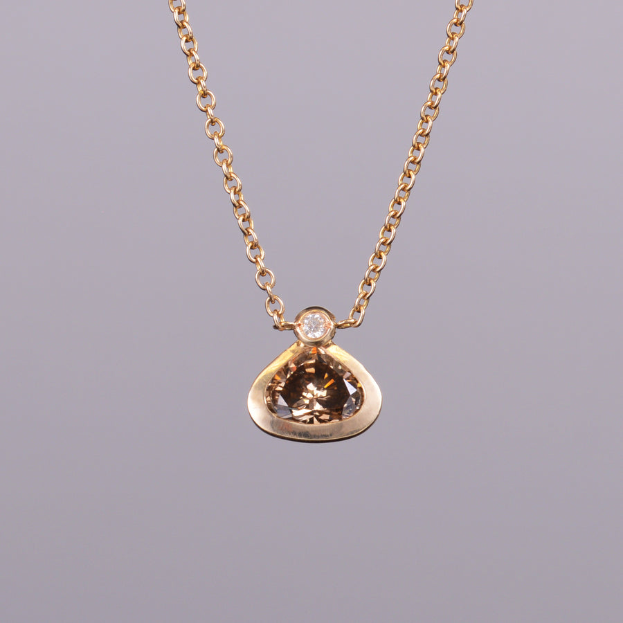 Cognac Diamond Pendant with White Diamond Chain