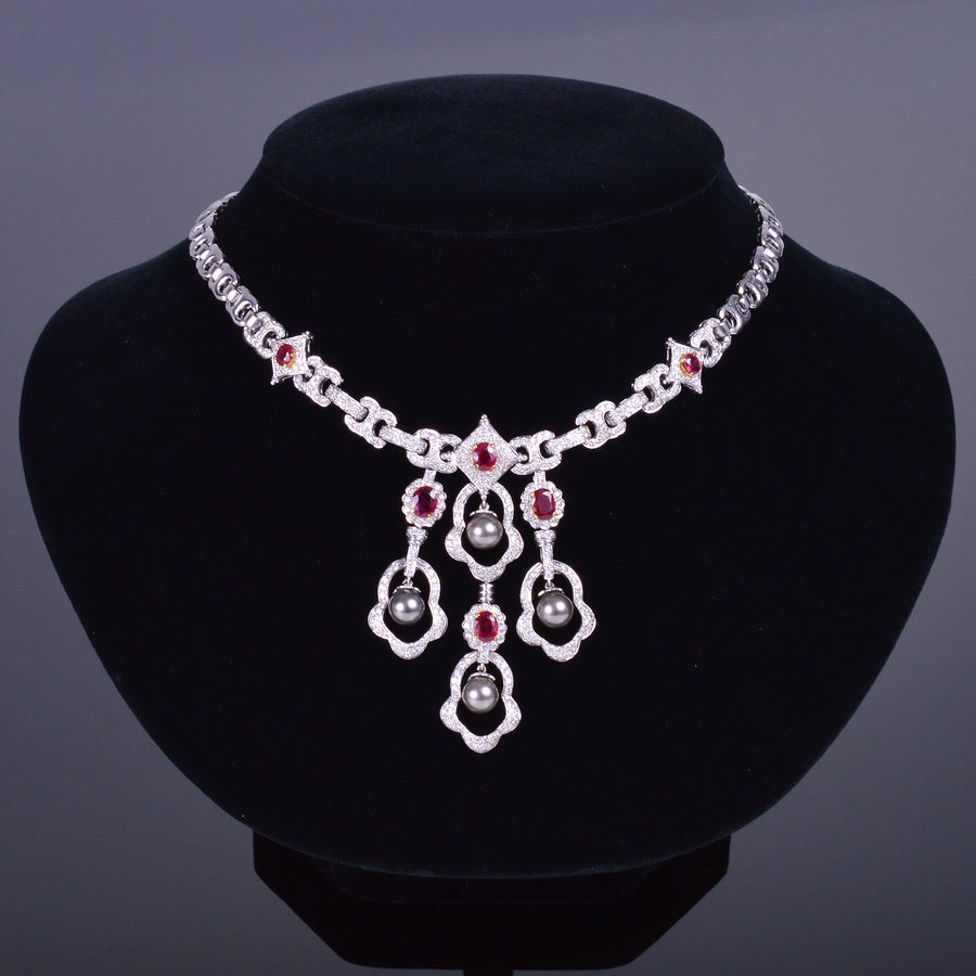 Pearl Ruby and Diamond Necklace