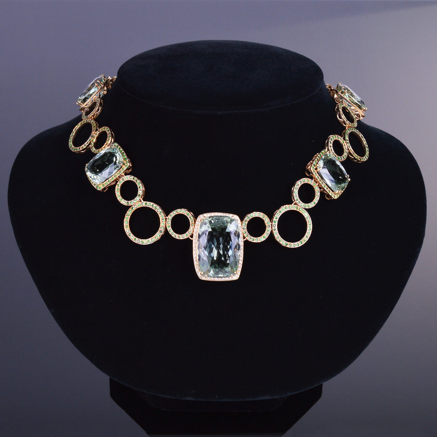 Green Amethyst, Tsavorite Garnet, and Diamond Necklace