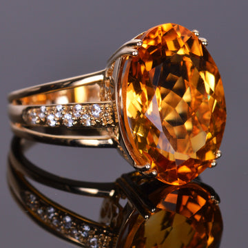 Oval Golden Citrine and White Sapphire Ring