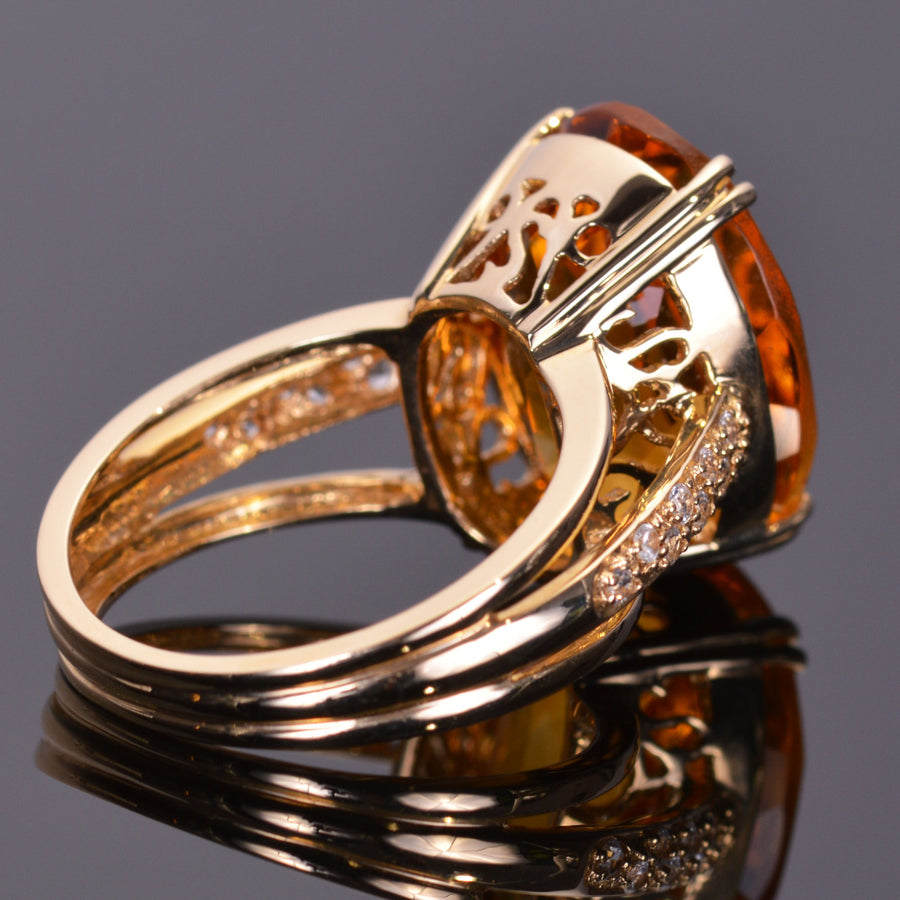 Oval Golden Citrine and White Sapphire Ring